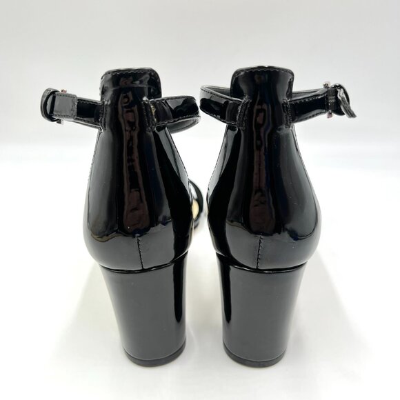 8.5W 8.5 WIDE WIDTH Nine West Pruce 3 Black Patent Block Heels Sandals‎ Shoes - Picture 7 of 15